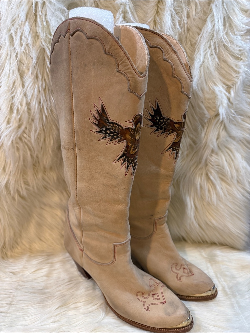 Zodiac Tan Suede Western Knee-High Boots with Eagle Embroidery -Women’s size 8.5